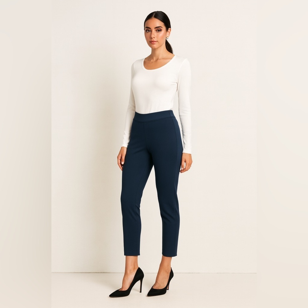 Eileen Fisher Petite Blue Tencel Stretch Ankle Pants Size PS Minimalist Chic